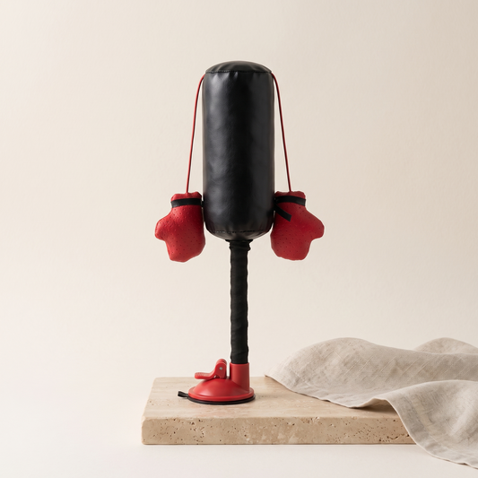 Portable cat punching bag toy with red boxing gloves and suction base