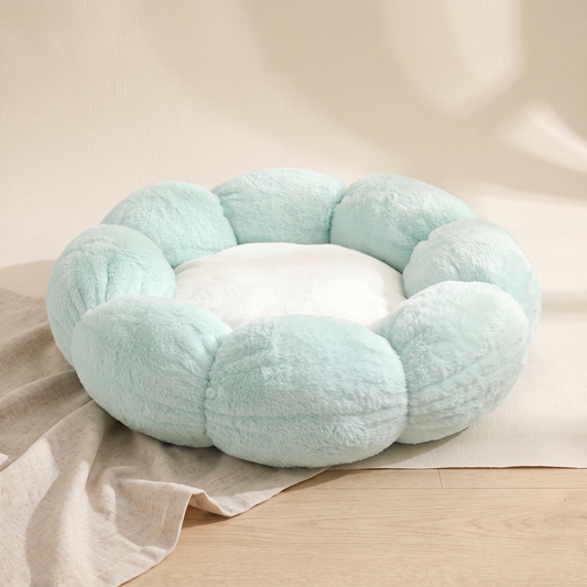 Mint green round plush pet bed