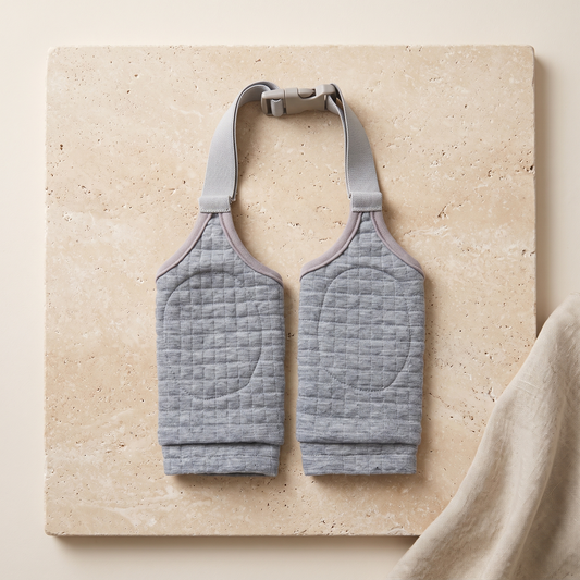 Grey padded dog knee and elbow protector pads laid flat
